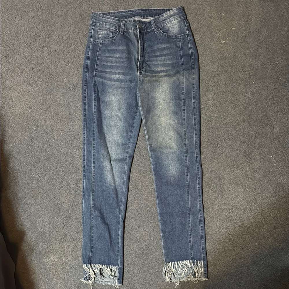 Frayed Hem Blue Jeans